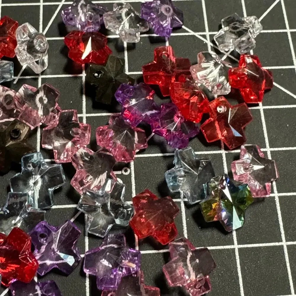 Lot of Clear Multicolor Acrylic Cross Beads Jewelry Making Charms Craft Supplies